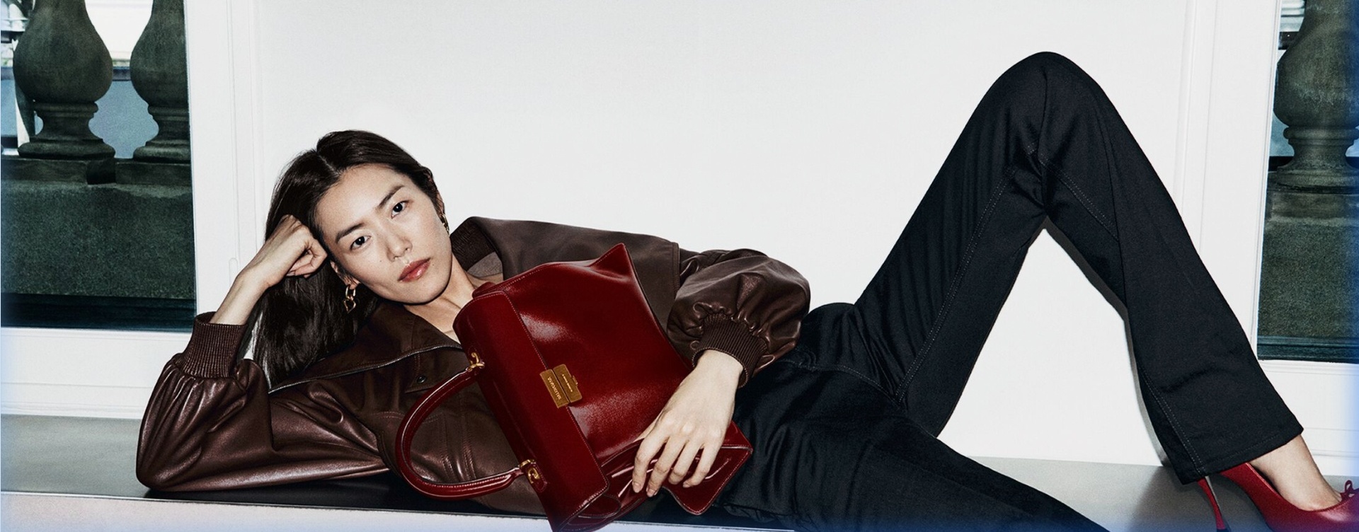 Balenciaga Campaign featuring Liu Wen with Hourglass Avenue Bag